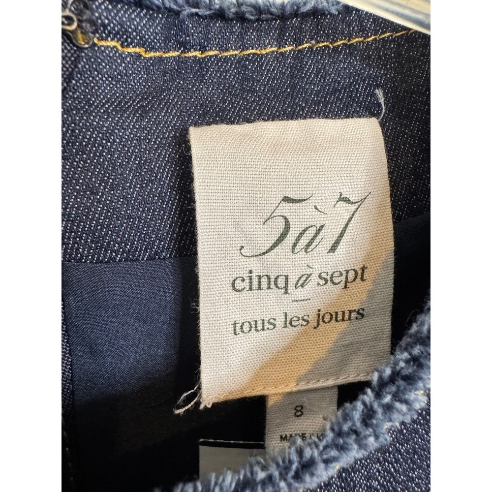 Cinq a Sept Denim Sheath Dress Gold Button Fringe Detail Short Sleeve - Picture 6 of 9